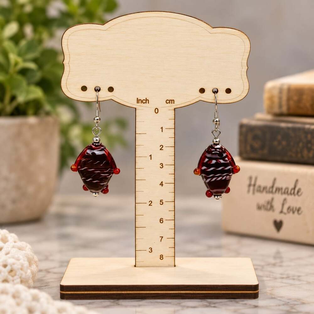 Artisan Handcrafted Red Glass Goldfish Fish Dangle Earrings Cottagecore Whimsy